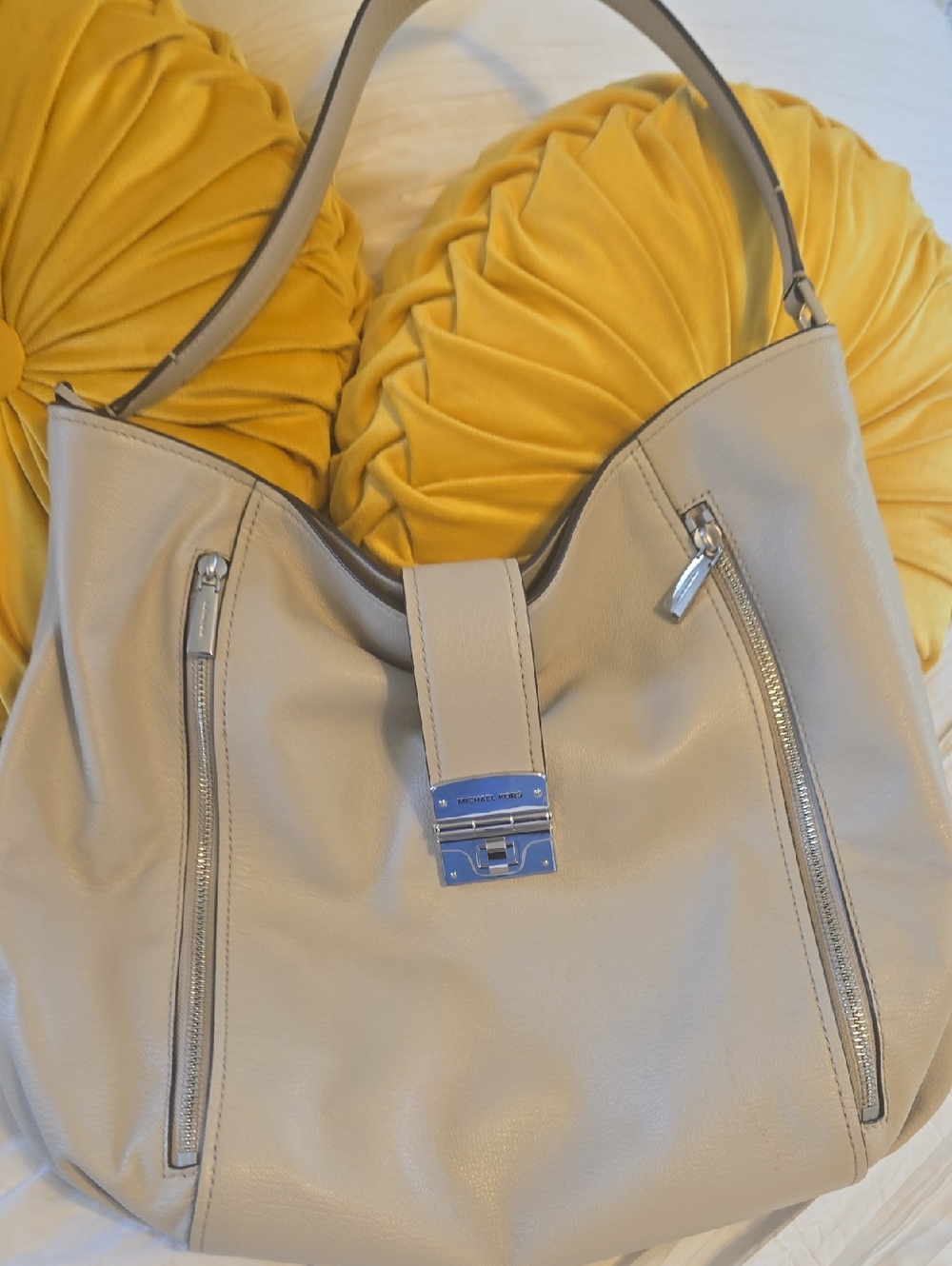 Michael Kors Taupe Leather Shoulder Bag with Silver Hardware